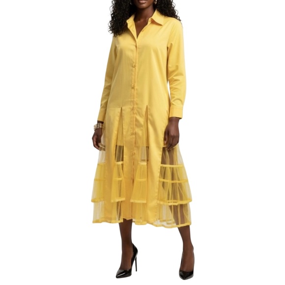 FT INC Dresses & Skirts - #A037 FT INC Resort Yellow Sheer Midi Shirt dress NWT Size M